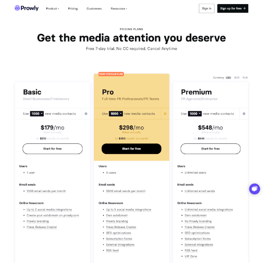 Prowly Pricing Page Design