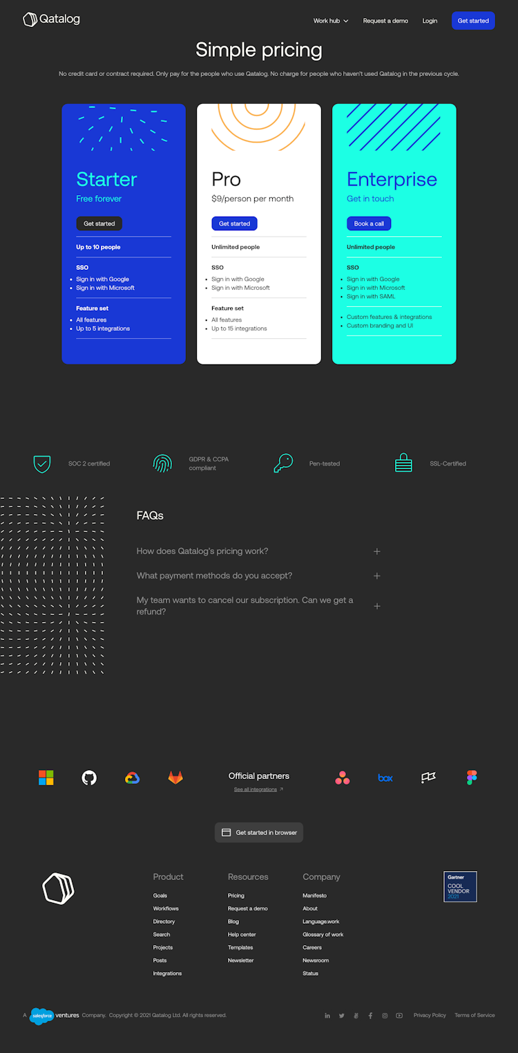 Qatalog Pricing Page Design