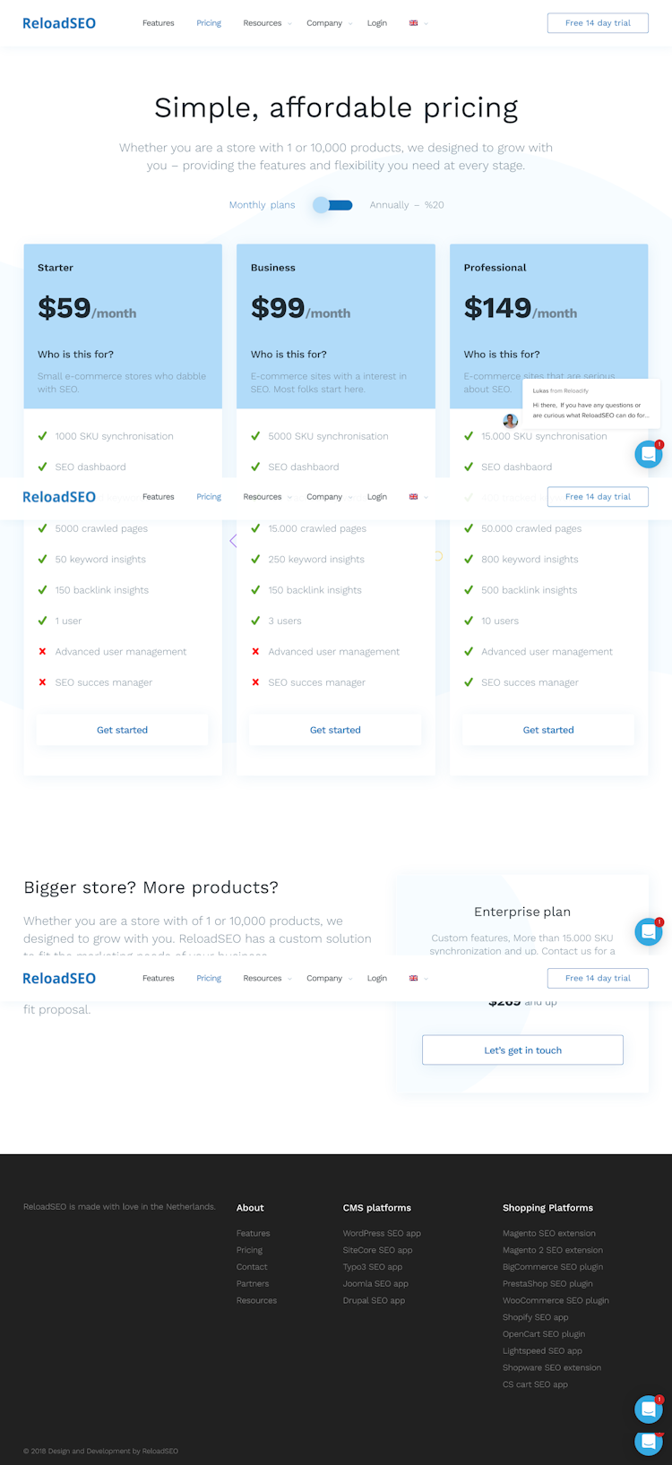 Reloadseo Pricing Page Design