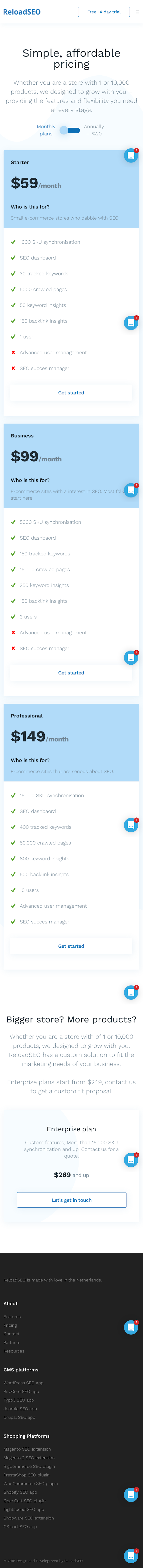 Reloadseo Pricing Page Design