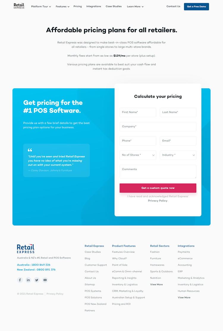 Retail Express Pricing Page Design