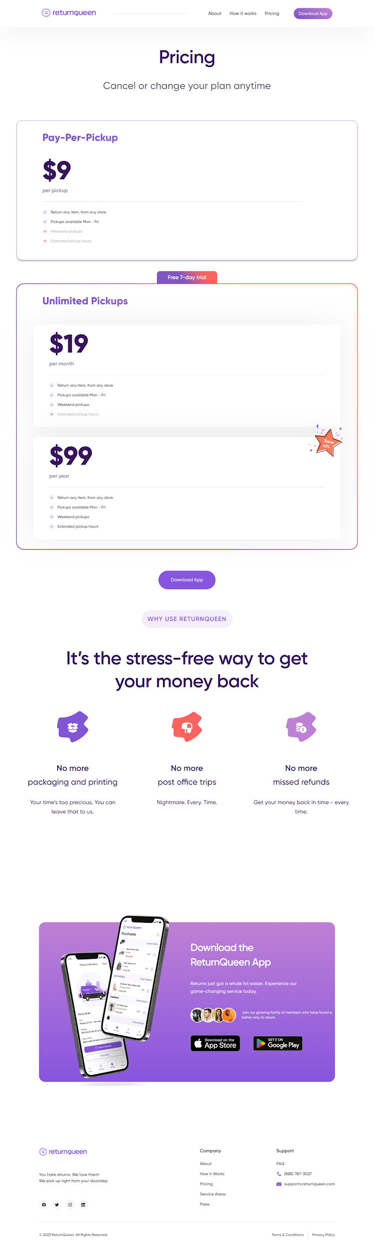 ReturnQueen Pricing Page Design