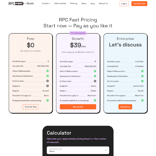 RPC Fast Pricing Page Design