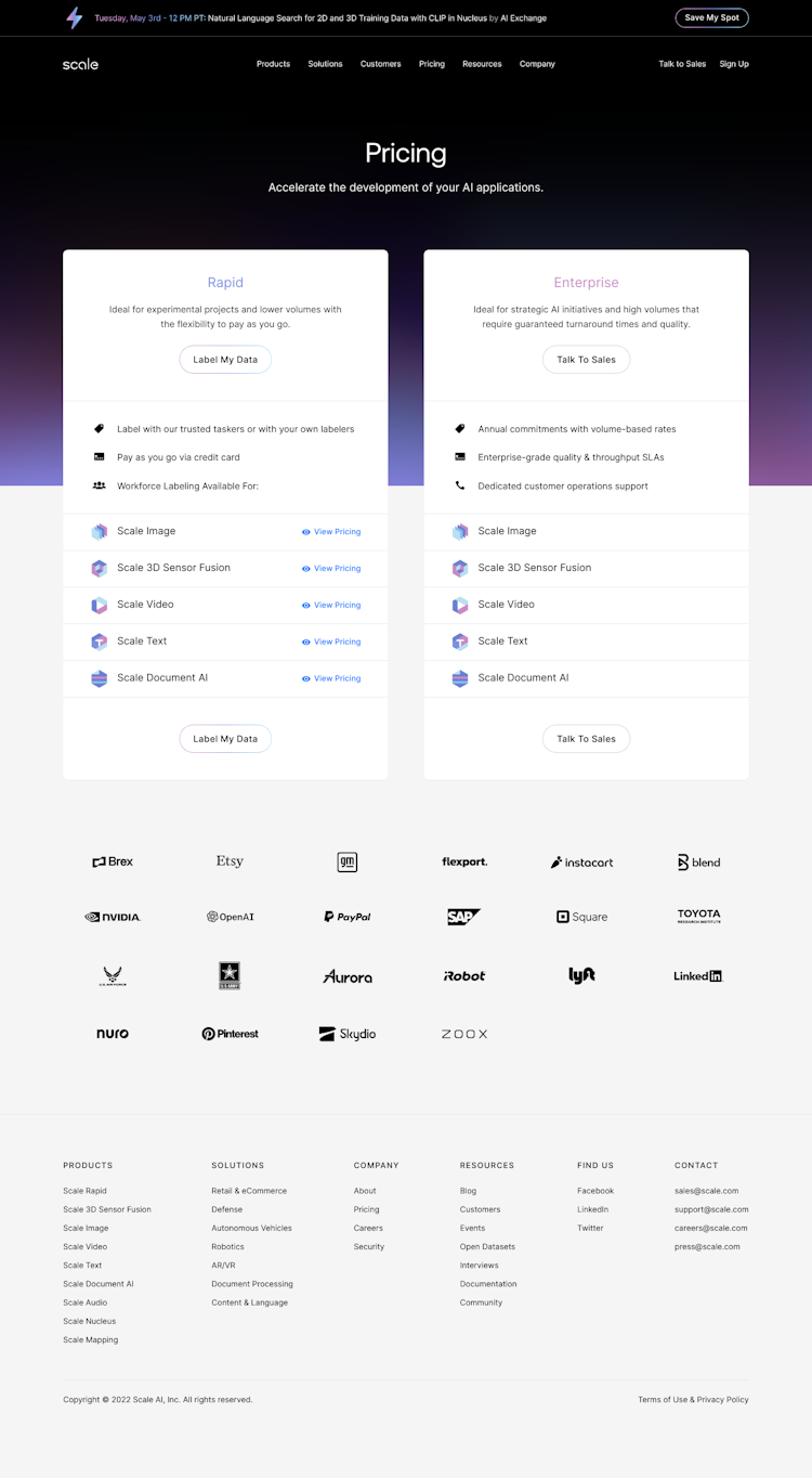 Scale Pricing Page Design