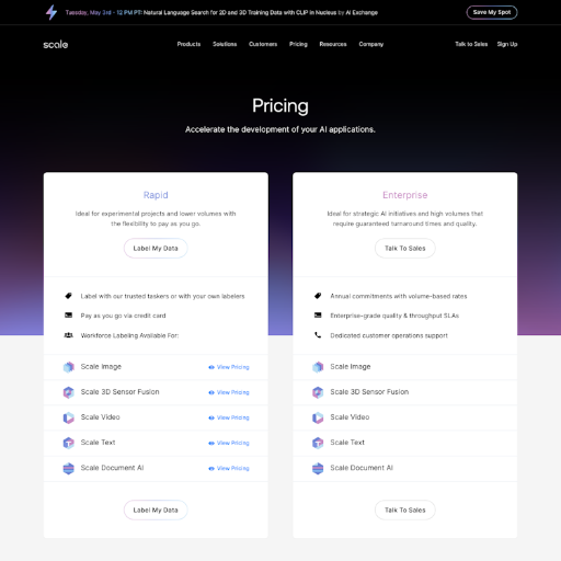 Scale Pricing Page Design