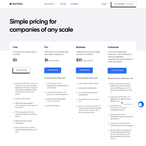 Simpu Pricing Page Design