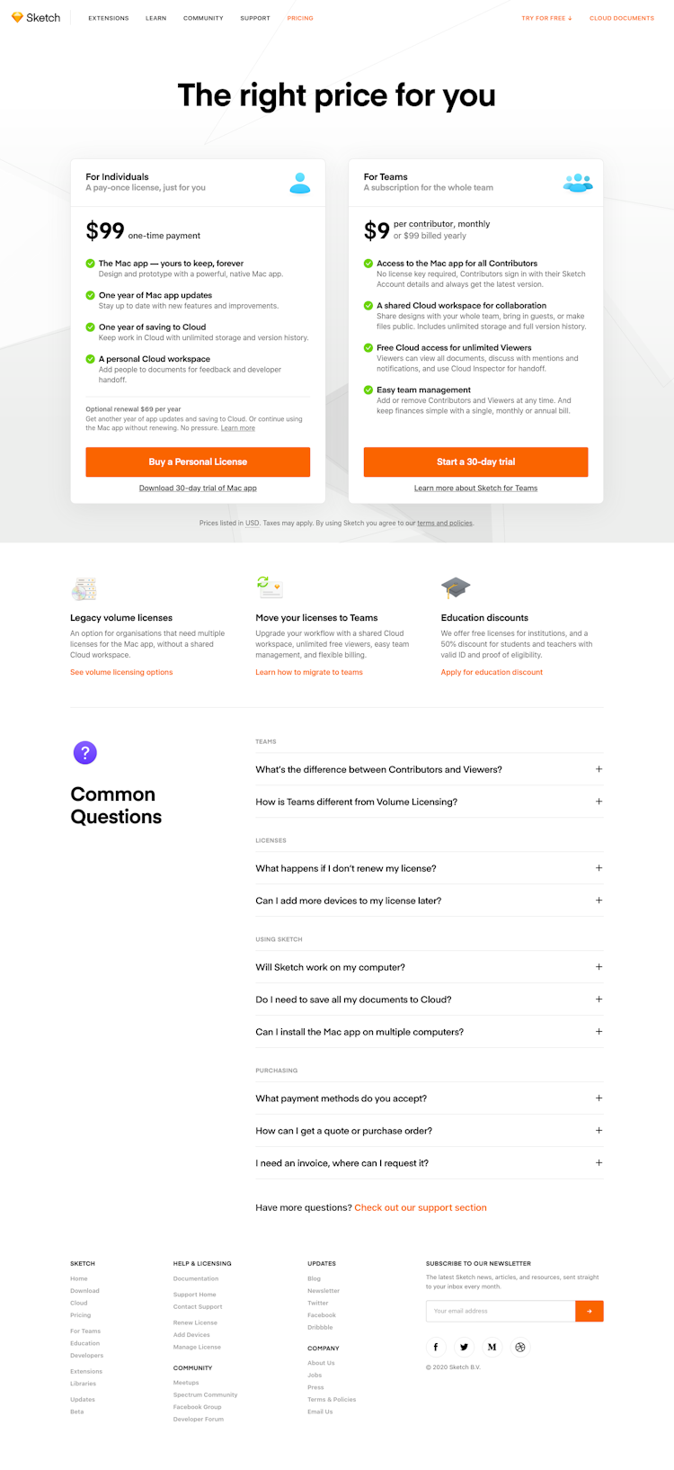 Sketch Pricing Page Design