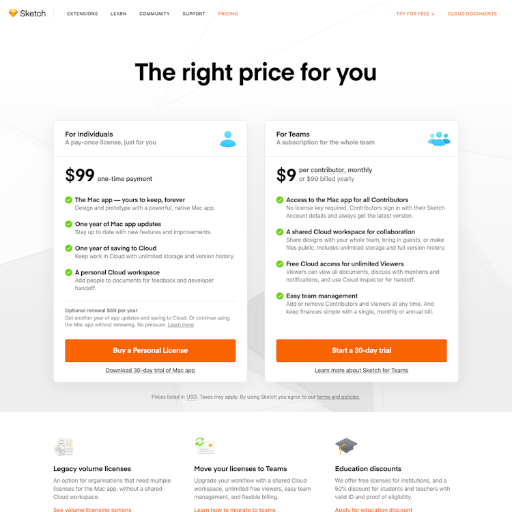 Sketch Pricing Page Design