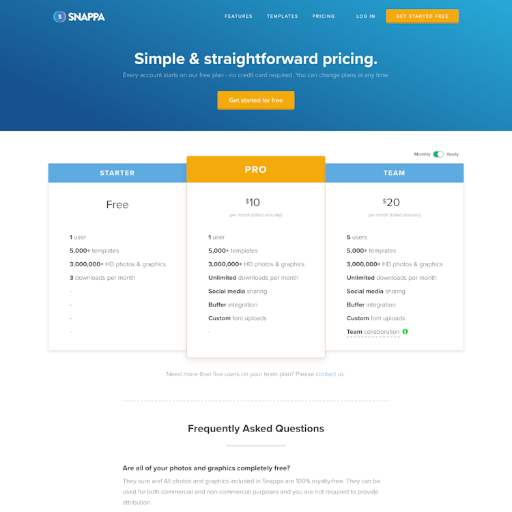 Snappa Pricing Page Design