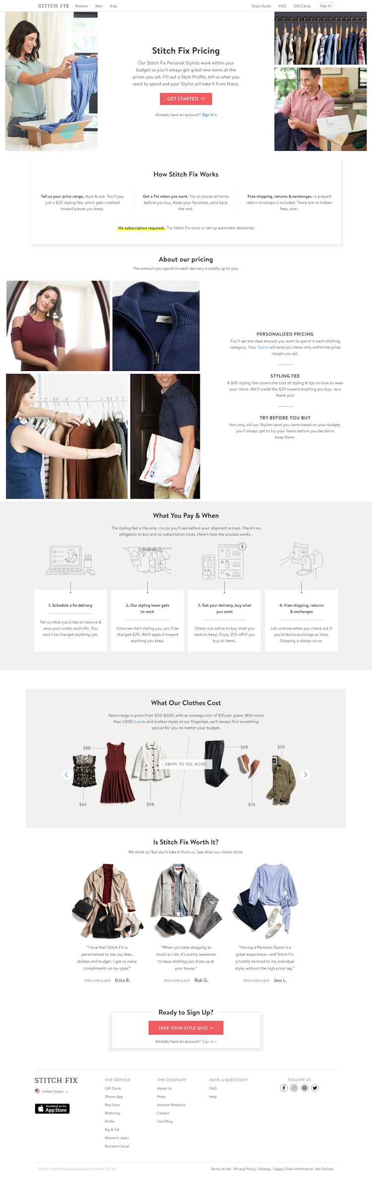 Stitchfix Pricing Page Design