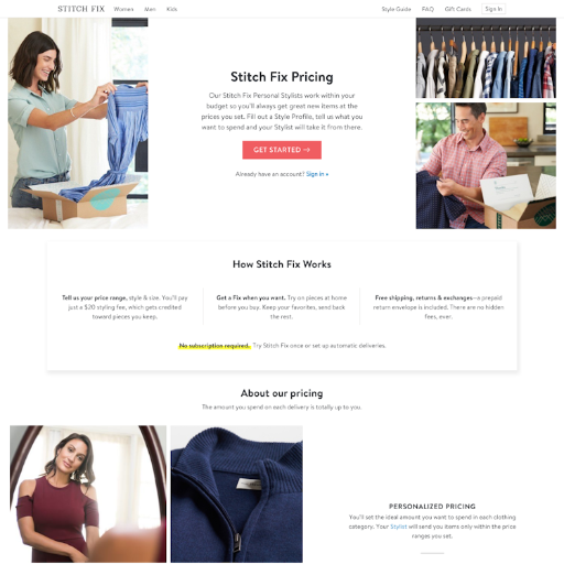 Stitchfix Pricing Page Design