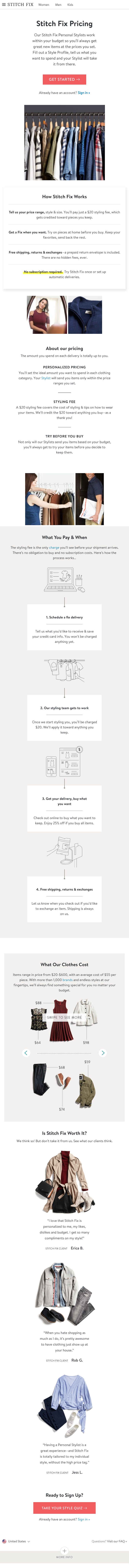 Stitchfix Pricing Page Design