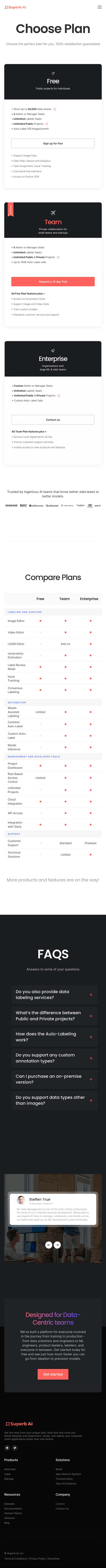 Superb AI Pricing Page Design