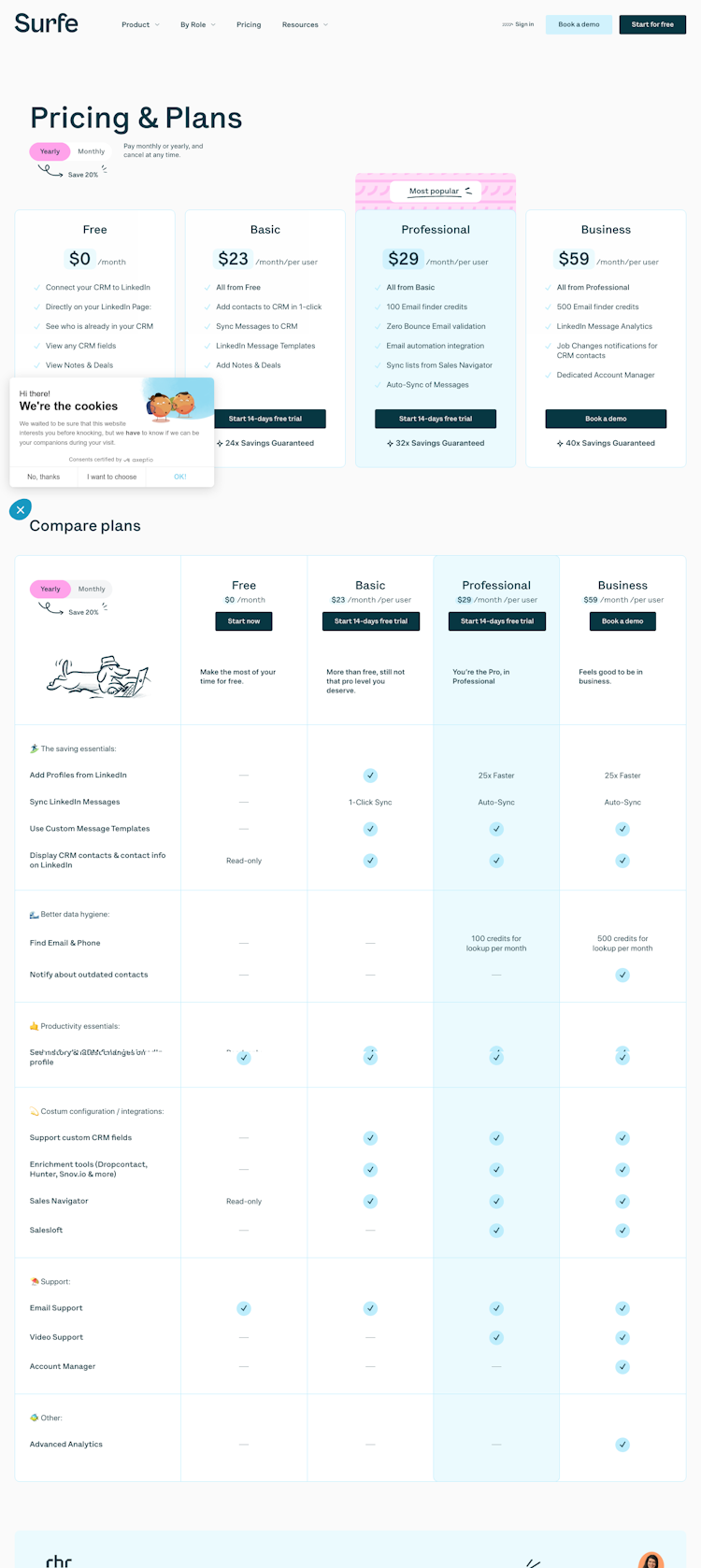 SURFE Pricing Page Design