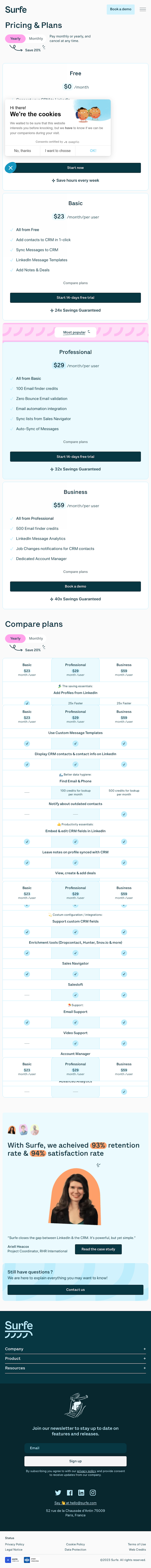 SURFE Pricing Page Design