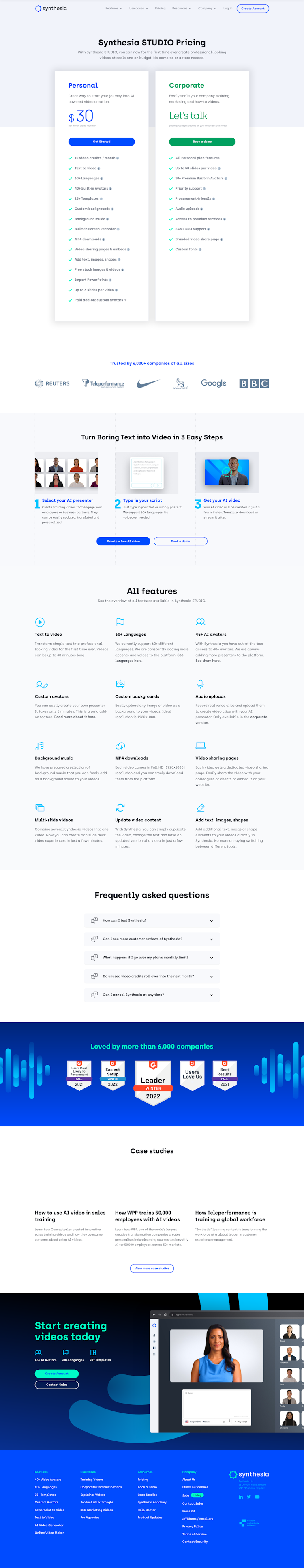 Synthesia Pricing Page Design