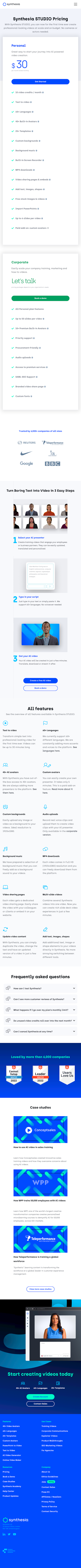 Synthesia Pricing Page Design