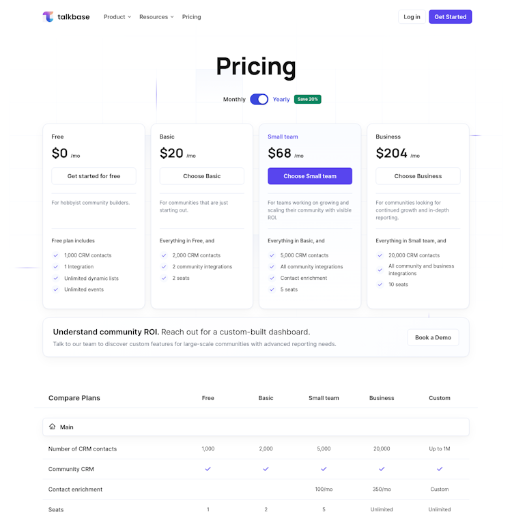 Talkbase.io Pricing Page Design