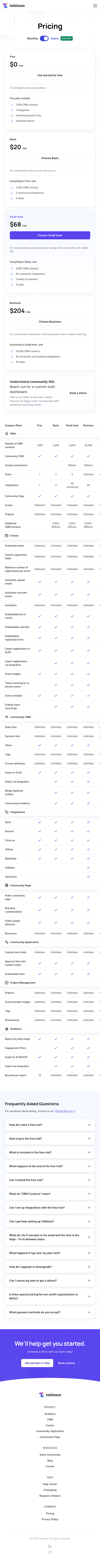 Talkbase.io Pricing Page Design