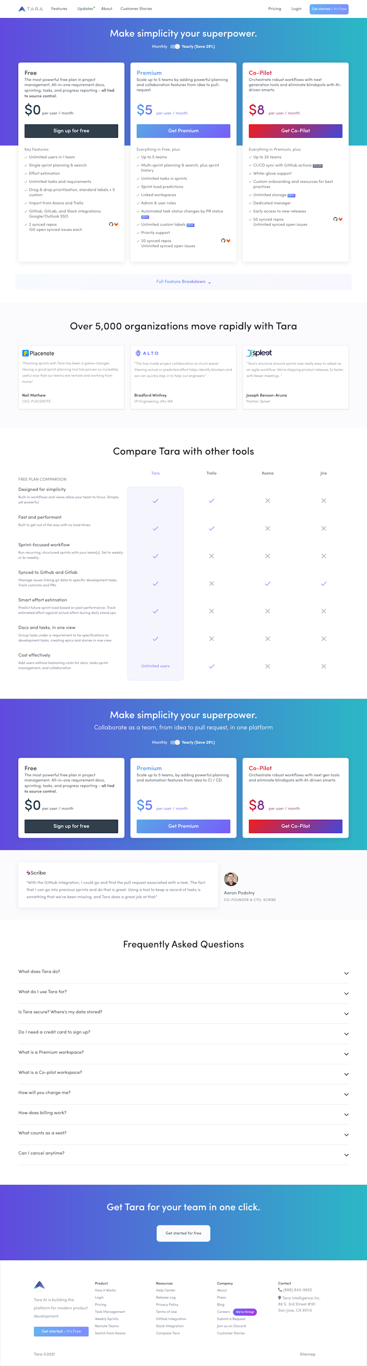 Tara Pricing Page Design