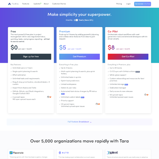 Tara Pricing Page Design