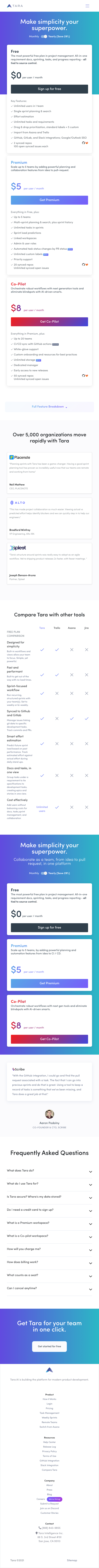 Tara Pricing Page Design