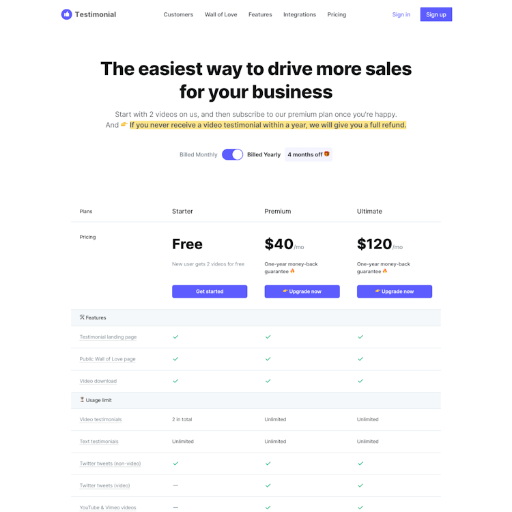 Testimonial Pricing Page Design