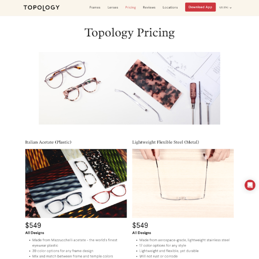 Topologyeyewear Pricing Page Design