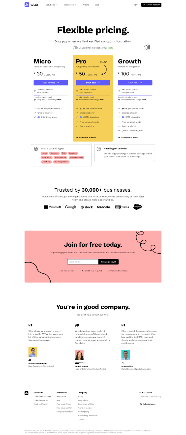 Wiza Pricing Page Design