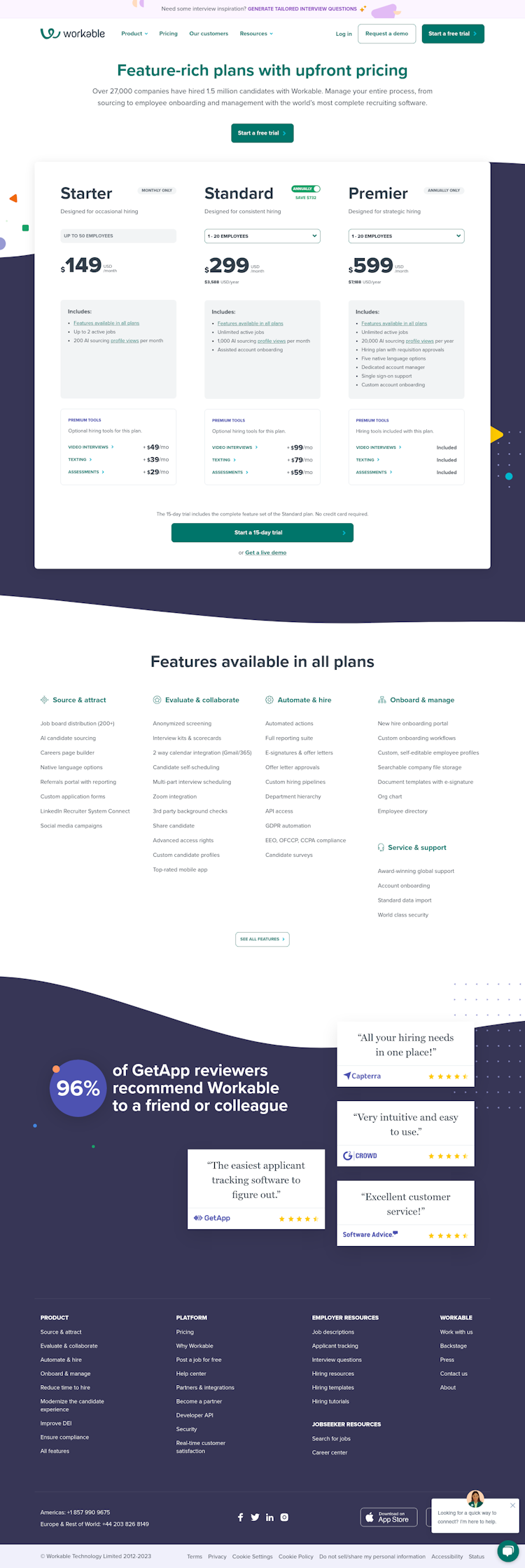 Workable Pricing Page Design