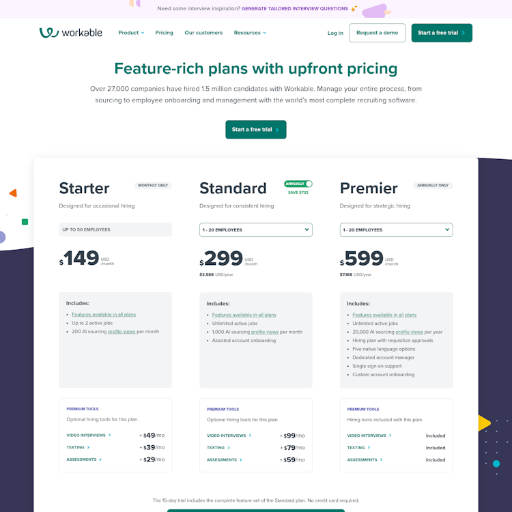 Workable Pricing Page Design