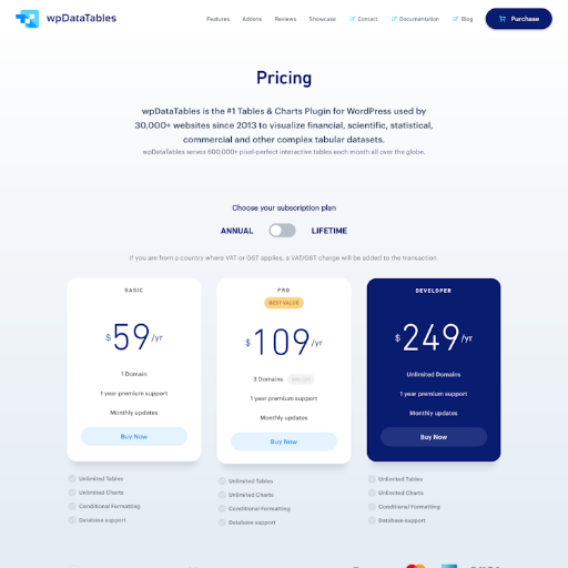 Wpdatatables Pricing Page Design