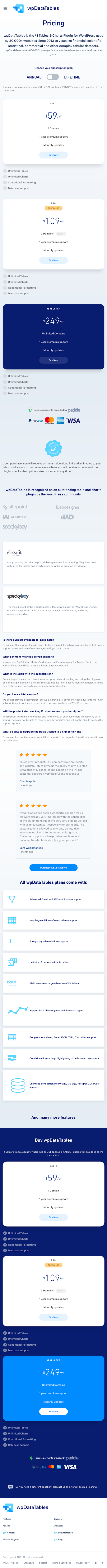 Wpdatatables Pricing Page Design