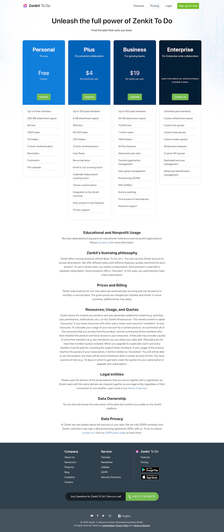 Zenkit Pricing Page Design