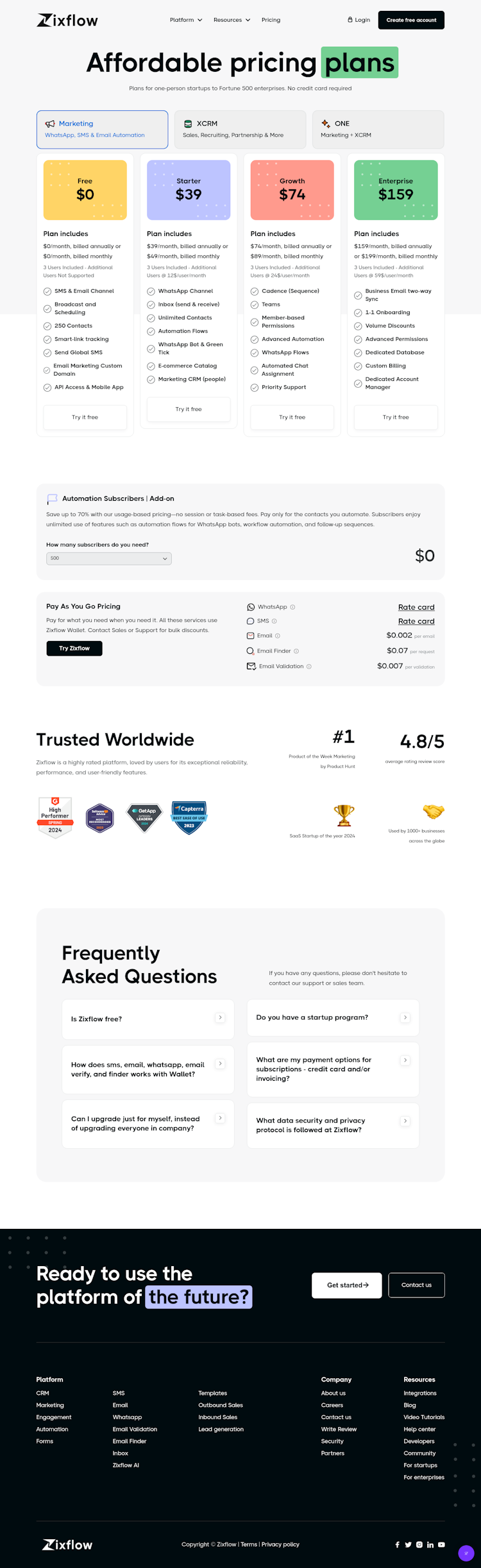 Zixflow Pricing Page Design