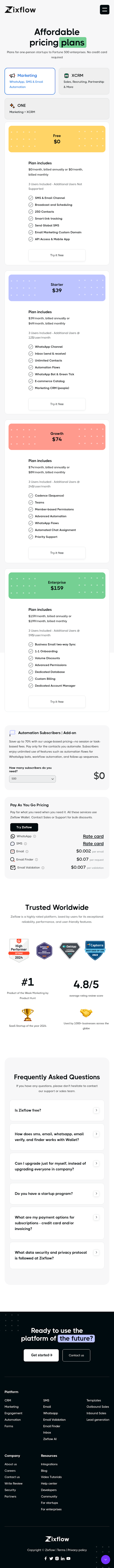 Zixflow Pricing Page Design